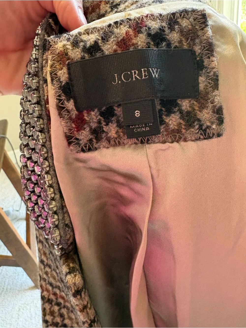 J. Crew Regent Houndstooth Tailored Blazer - Rhinestone Collar